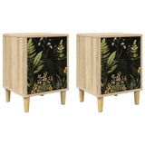 Wooden Bedside Cabinet 36cm Wide With 1 Door in Set Of 2 - Rhenen