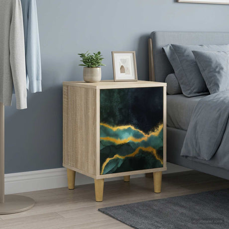Wooden Bedside Cabinet 36cm Wide With 1 Door in Set Of 2 - Wijhe