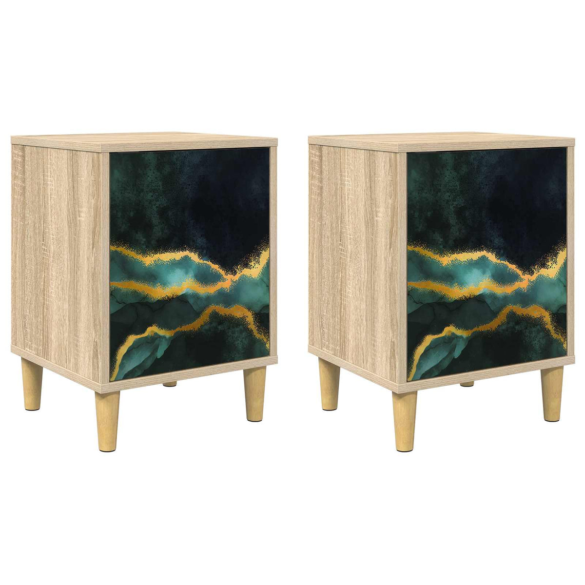 Wooden Bedside Cabinet 36cm Wide With 1 Door in Set Of 2 - Wijhe
