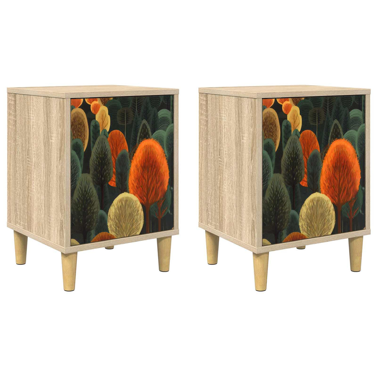 Wooden Bedside Cabinet 36cm Wide With 1 Door in Set Of 2 - Zaandam