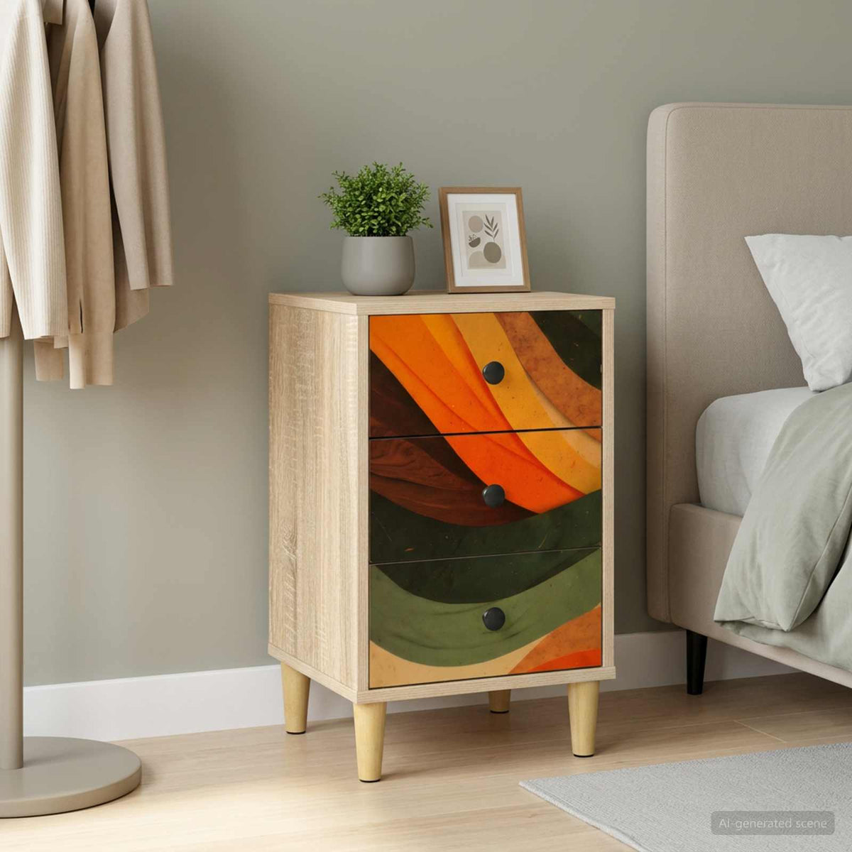 Wooden Bedside Cabinet 36cm Wide With 3 Drawers - Bonn