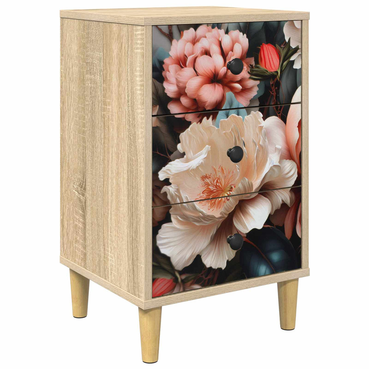 Wooden Bedside Cabinet 36cm Wide With 3 Drawers - Borne