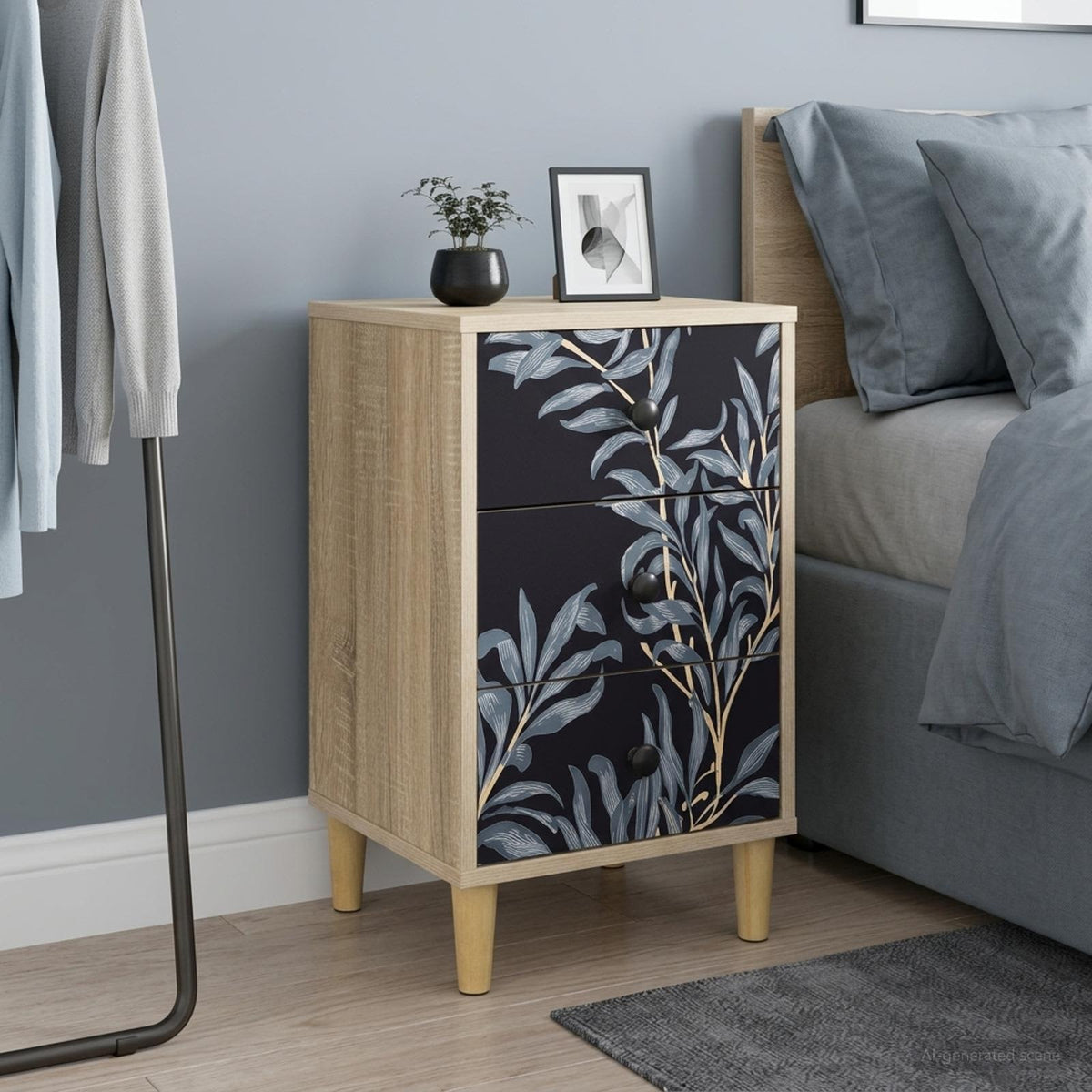 Wooden Bedside Cabinet 36cm Wide With 3 Drawers - Dokkum