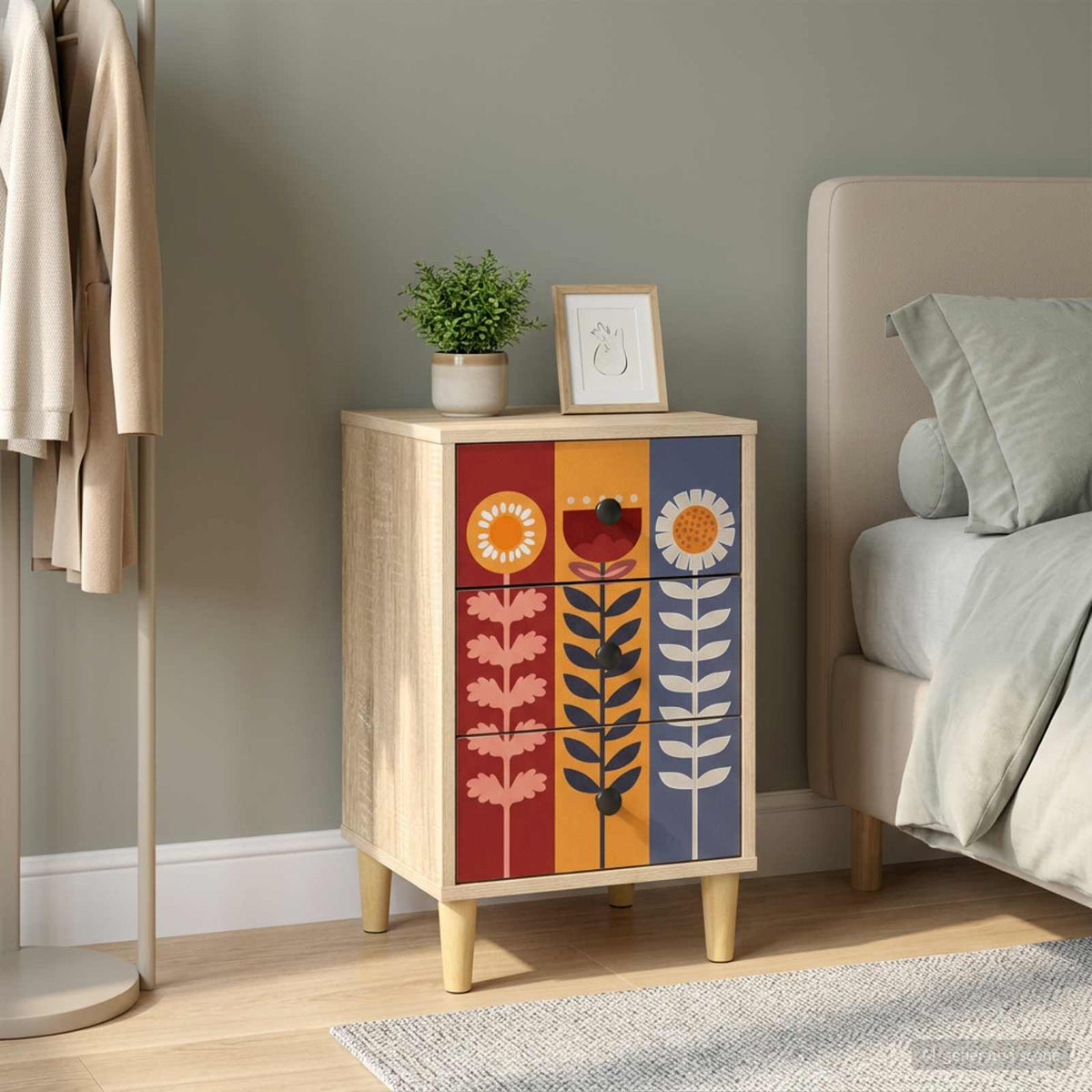 Wooden Bedside Cabinet 36cm Wide With 3 Drawers - Essen