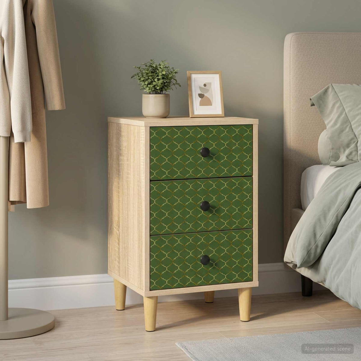 Wooden Bedside Cabinet 36cm Wide With 3 Drawers - Geleen