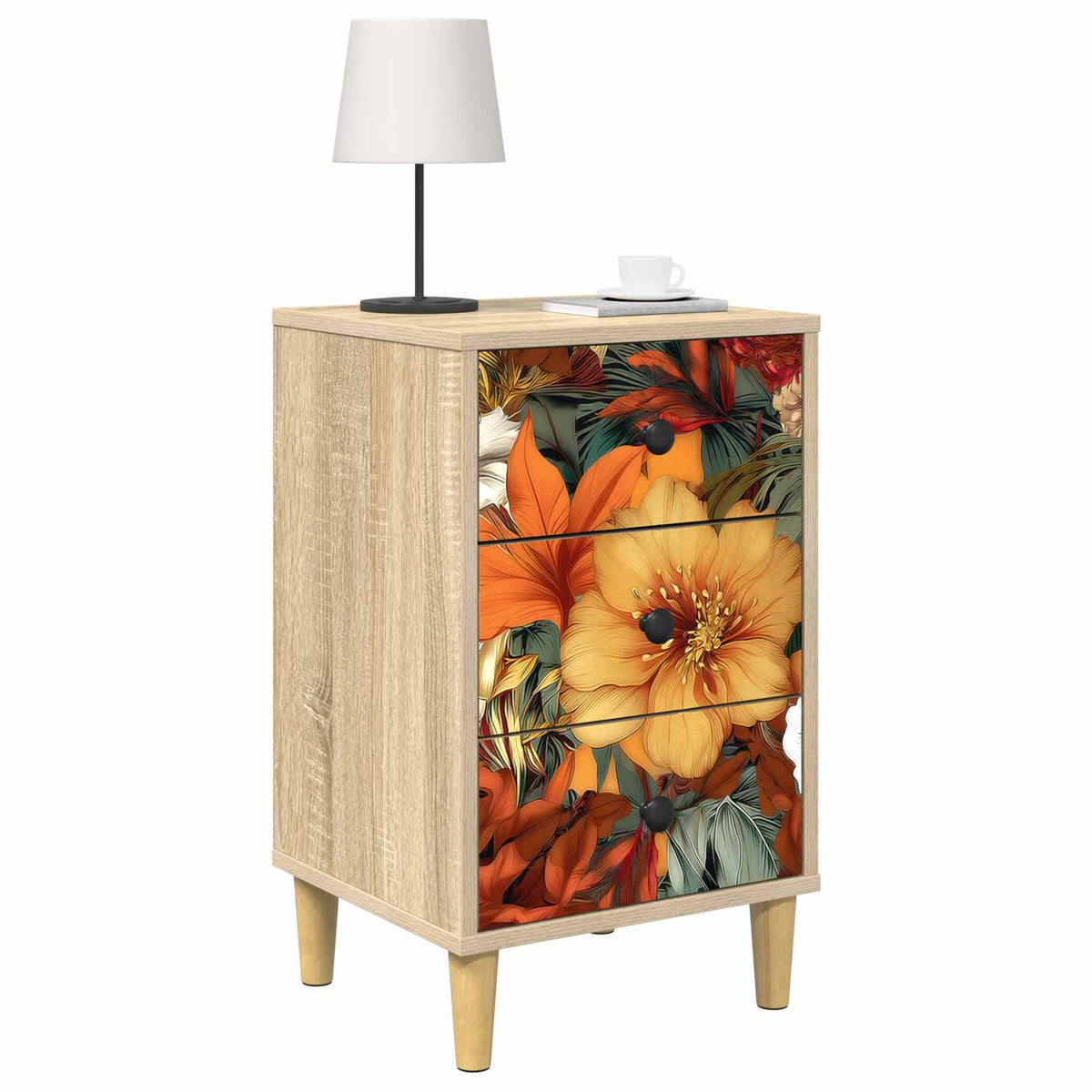 Wooden Bedside Cabinet 36cm Wide With 3 Drawers - Gennep