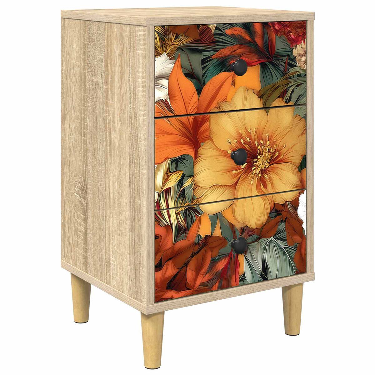 Wooden Bedside Cabinet 36cm Wide With 3 Drawers - Gennep