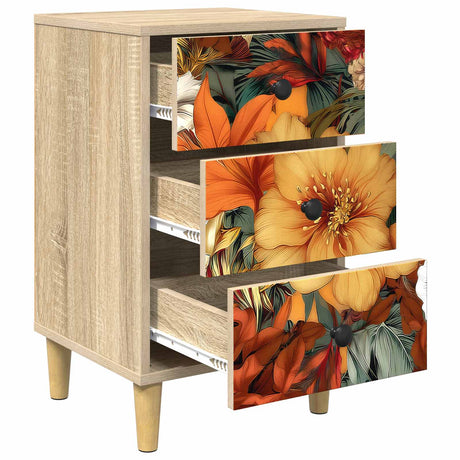 Wooden Bedside Cabinet 36cm Wide With 3 Drawers - Gennep