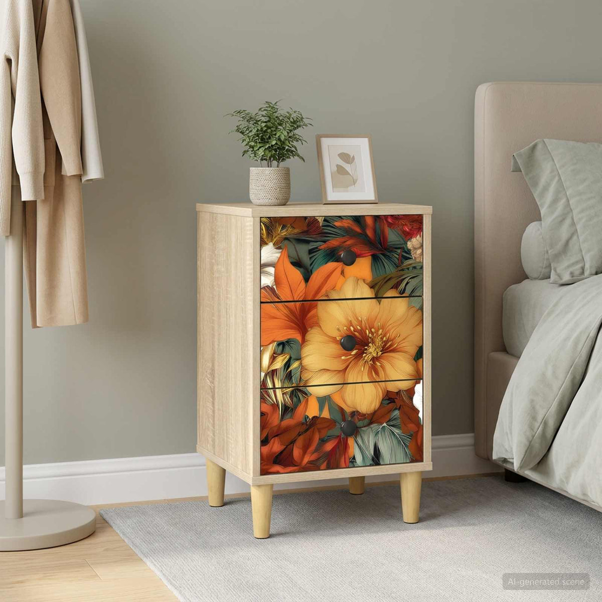Wooden Bedside Cabinet 36cm Wide With 3 Drawers - Gennep