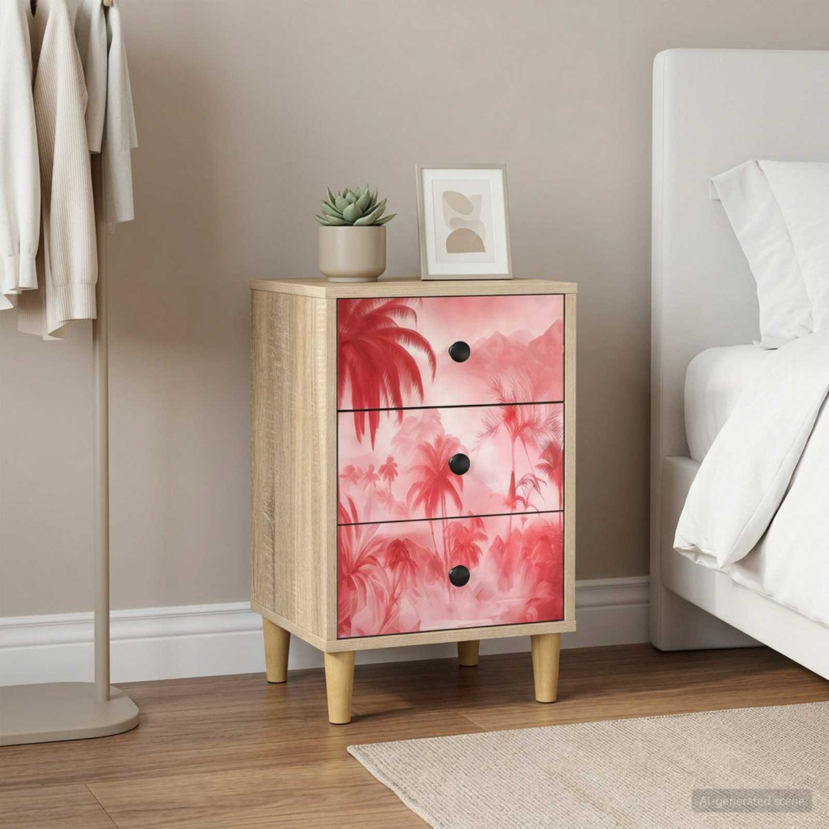 Wooden Bedside Cabinet 36cm Wide With 3 Drawers in Set Of 2 - Aachen