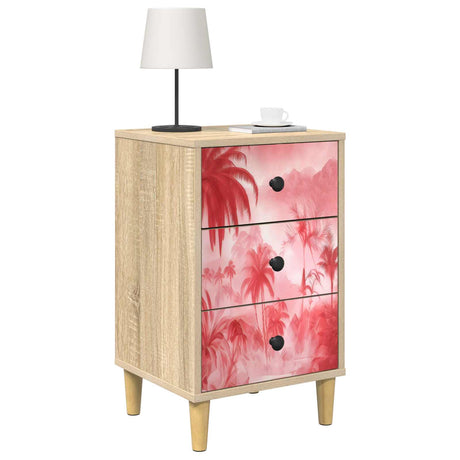 Wooden Bedside Cabinet 36cm Wide With 3 Drawers in Set Of 2 - Aachen