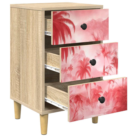 Wooden Bedside Cabinet 36cm Wide With 3 Drawers in Set Of 2 - Aachen