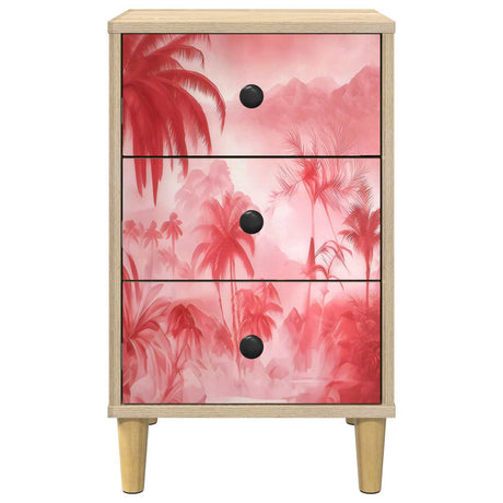 Wooden Bedside Cabinet 36cm Wide With 3 Drawers in Set Of 2 - Aachen