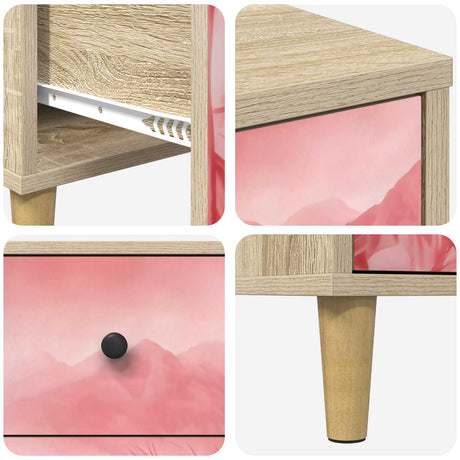 Wooden Bedside Cabinet 36cm Wide With 3 Drawers in Set Of 2 - Aachen