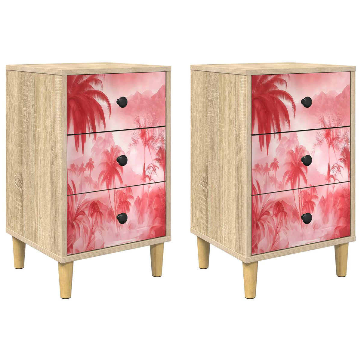 Wooden Bedside Cabinet 36cm Wide With 3 Drawers in Set Of 2 - Aachen