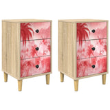 Wooden Bedside Cabinet 36cm Wide With 3 Drawers in Set Of 2 - Aachen