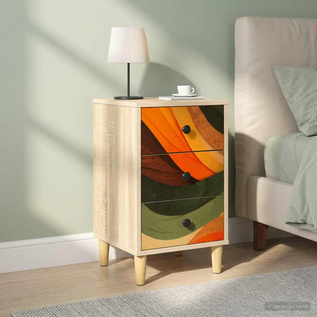Wooden Bedside Cabinet 36cm Wide With 3 Drawers in Set Of 2 - Bonn