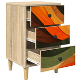 Wooden Bedside Cabinet 36cm Wide With 3 Drawers in Set Of 2 - Bonn