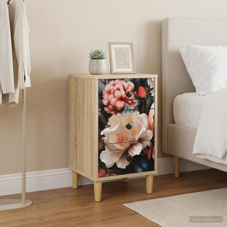 Wooden Bedside Cabinet 36cm Wide With 3 Drawers in Set Of 2 - Borne