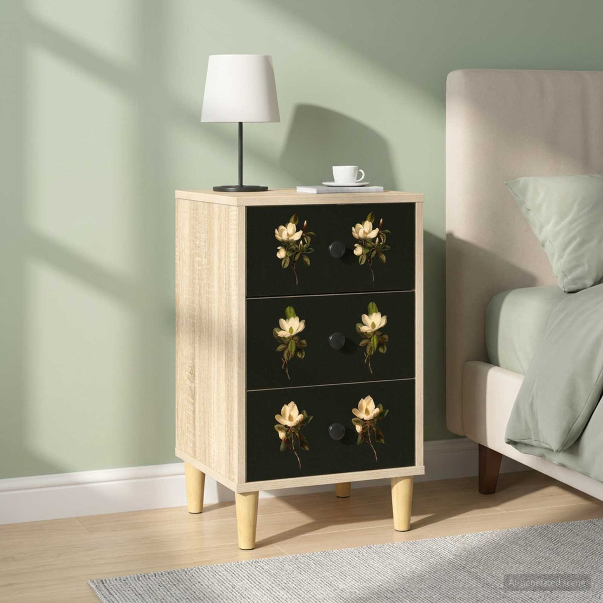 Wooden Bedside Cabinet 36cm Wide With 3 Drawers in Set Of 2 - Bremen