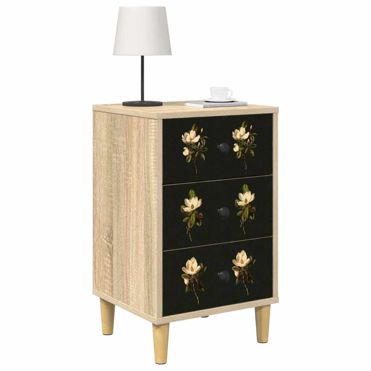 Wooden Bedside Cabinet 36cm Wide With 3 Drawers in Set Of 2 - Bremen