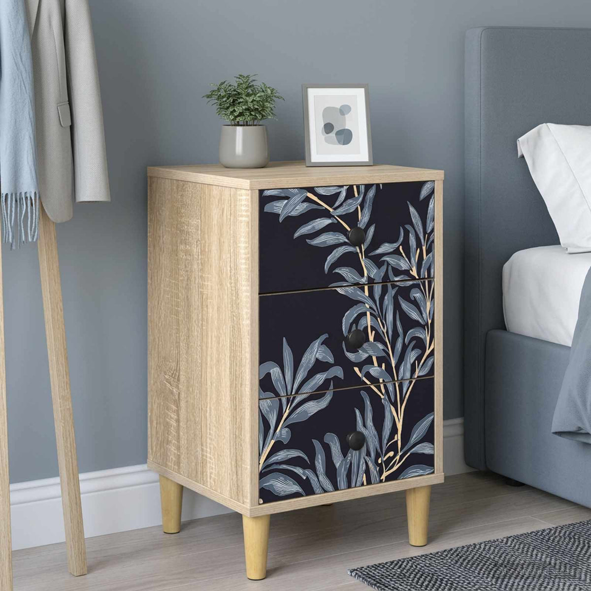Wooden Bedside Cabinet 36cm Wide With 3 Drawers in Set Of 2 - Dokkum