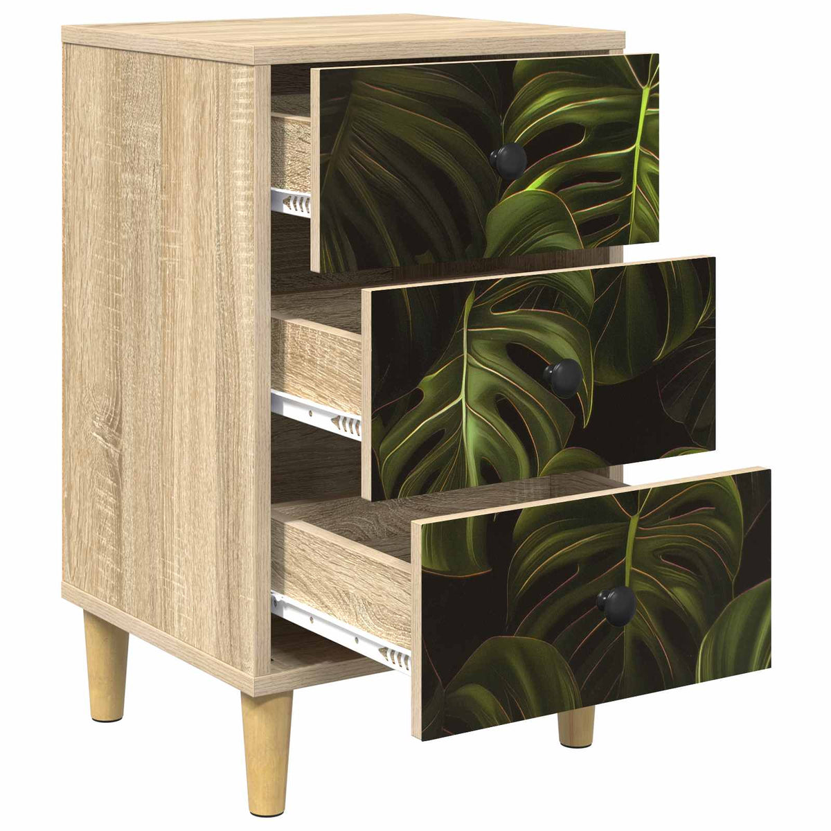 Wooden Bedside Cabinet 36cm Wide With 3 Drawers in Set Of 2 - Elburg