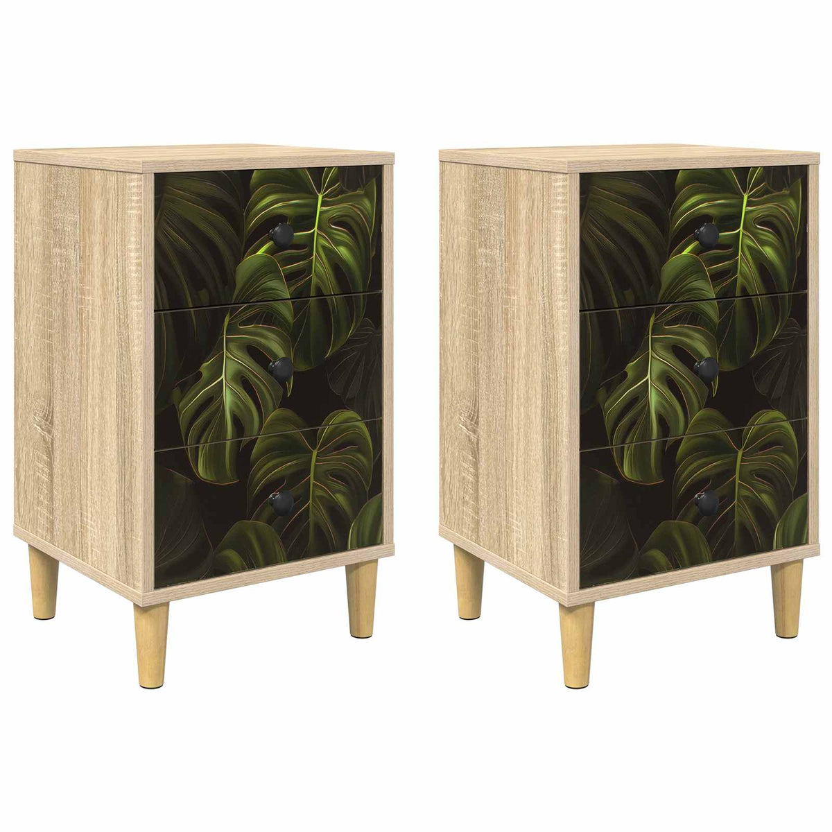 Wooden Bedside Cabinet 36cm Wide With 3 Drawers in Set Of 2 - Elburg
