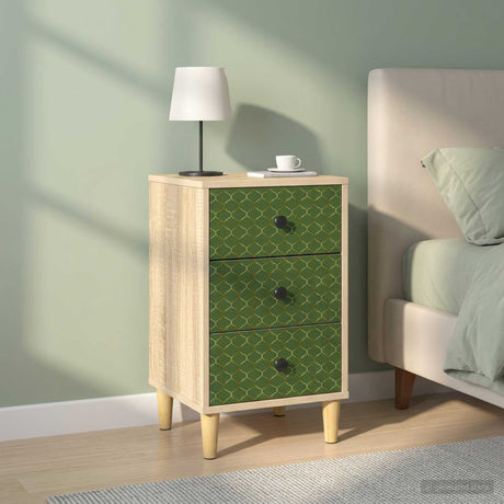 Wooden Bedside Cabinet 36cm Wide With 3 Drawers in Set Of 2 - Geleen