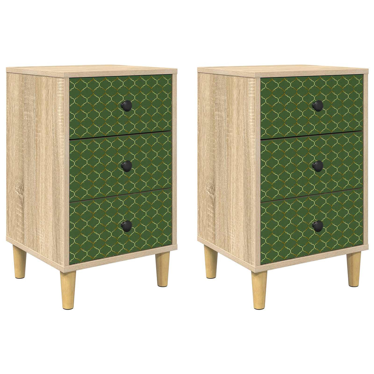 Wooden Bedside Cabinet 36cm Wide With 3 Drawers in Set Of 2 - Geleen