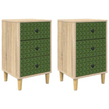 Wooden Bedside Cabinet 36cm Wide With 3 Drawers in Set Of 2 - Geleen