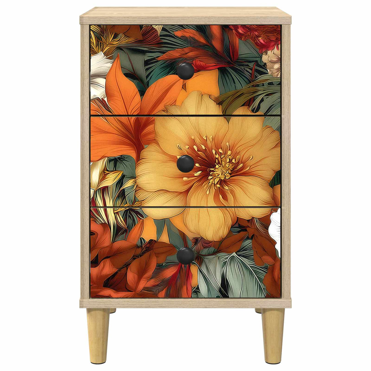 Wooden Bedside Cabinet 36cm Wide With 3 Drawers in Set Of 2 - Gennep