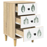 Wooden Bedside Cabinet 36cm Wide With 3 Drawers in Set Of 2 - Hanau