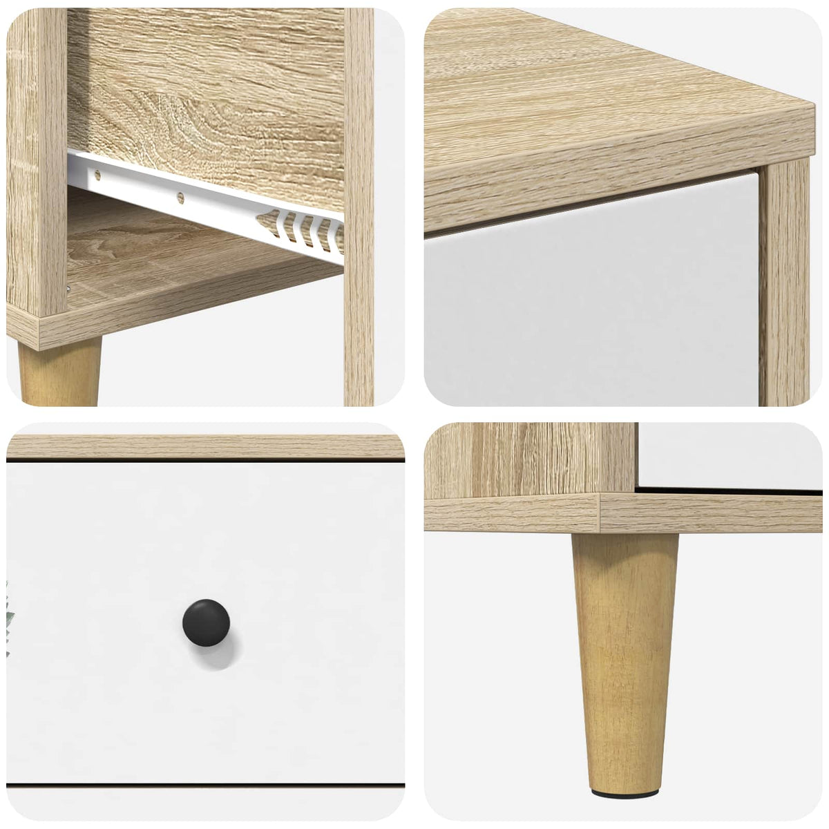 Wooden Bedside Cabinet 36cm Wide With 3 Drawers in Set Of 2 - Hanau