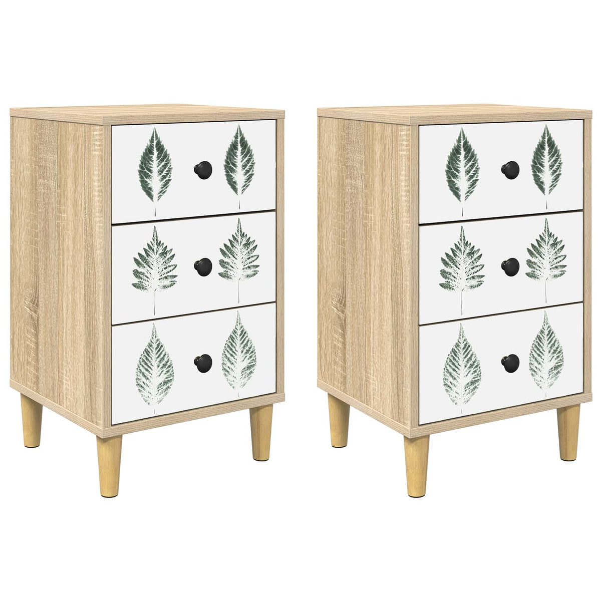Wooden Bedside Cabinet 36cm Wide With 3 Drawers in Set Of 2 - Hanau