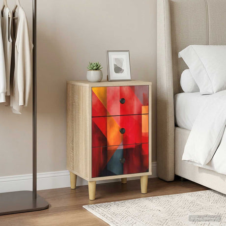Wooden Bedside Cabinet 36cm Wide With 3 Drawers in Set Of 2 - Heesch