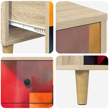 Wooden Bedside Cabinet 36cm Wide With 3 Drawers in Set Of 2 - Heesch