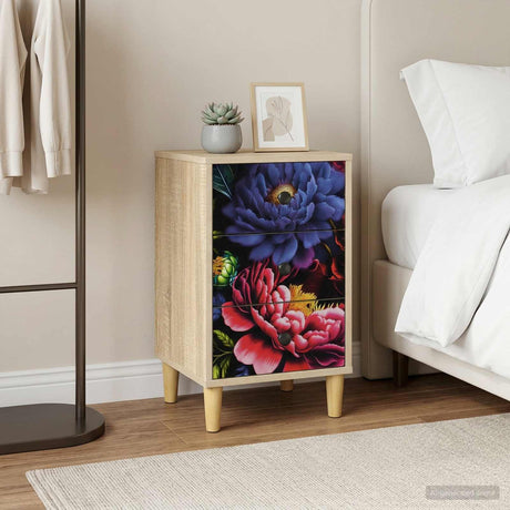 Wooden Bedside Cabinet 36cm Wide With 3 Drawers in Set Of 2 - Kiel