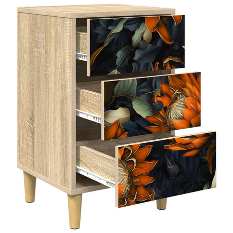 Wooden Bedside Cabinet 36cm Wide With 3 Drawers in Set Of 2 - Lochem