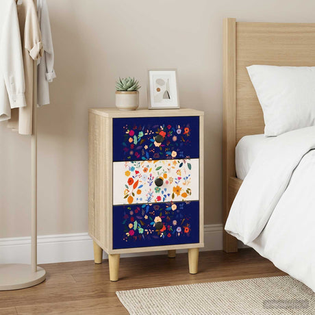 Wooden Bedside Cabinet 36cm Wide With 3 Drawers in Set Of 2 - Mainz