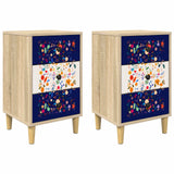 Wooden Bedside Cabinet 36cm Wide With 3 Drawers in Set Of 2 - Mainz