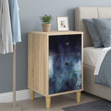 Wooden Bedside Cabinet 36cm Wide With 3 Drawers in Set Of 2 - Raalte