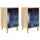 Wooden Bedside Cabinet 36cm Wide With 3 Drawers in Set Of 2 - Raalte