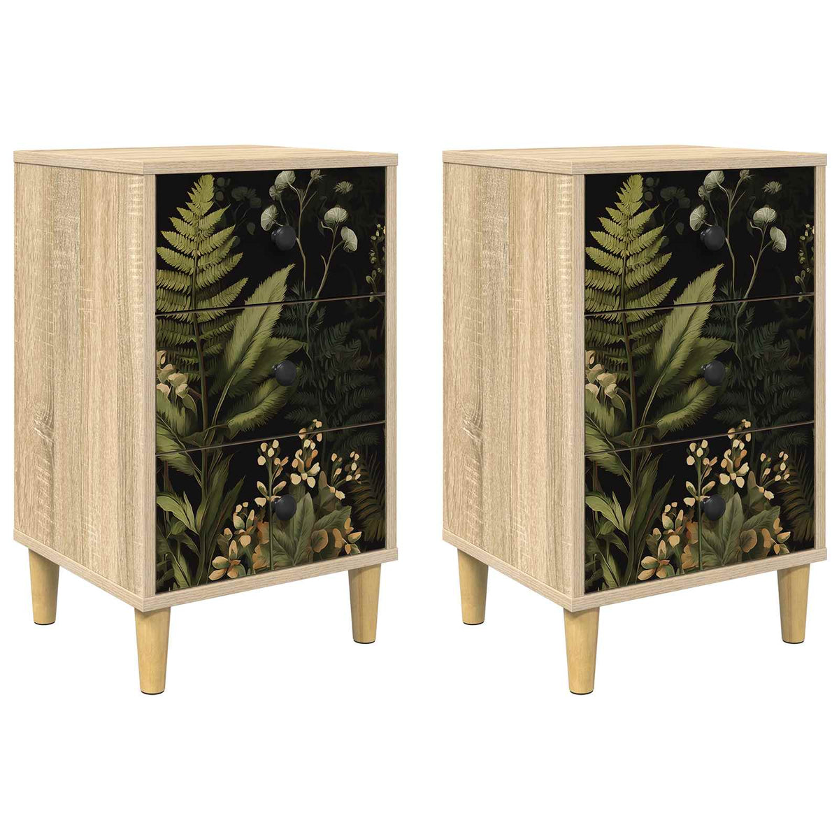 Wooden Bedside Cabinet 36cm Wide With 3 Drawers in Set Of 2 - Rhenen