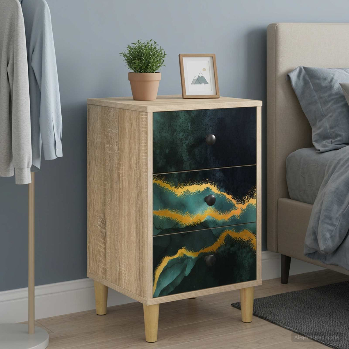 Wooden Bedside Cabinet 36cm Wide With 3 Drawers in Set Of 2 - Wijhe