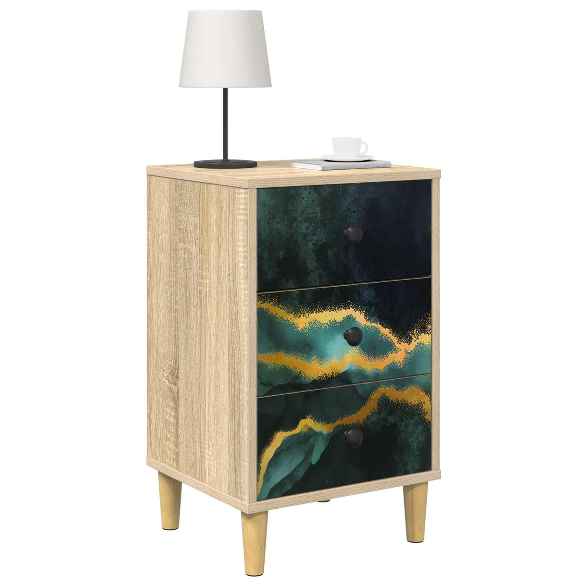 Wooden Bedside Cabinet 36cm Wide With 3 Drawers in Set Of 2 - Wijhe