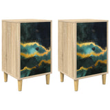 Wooden Bedside Cabinet 36cm Wide With 3 Drawers in Set Of 2 - Wijhe