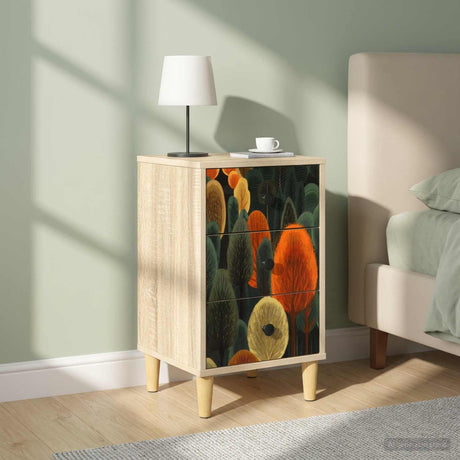Wooden Bedside Cabinet 36cm Wide With 3 Drawers in Set Of 2 - Zaandam