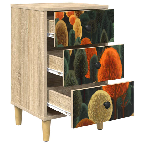 Wooden Bedside Cabinet 36cm Wide With 3 Drawers in Set Of 2 - Zaandam