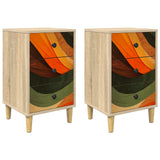 Wooden Bedside Cabinet 36cm Wide With 3 Drawers in Set Of 2 - Zaandam
